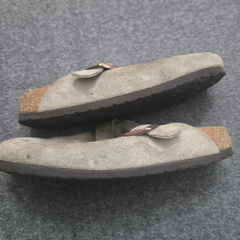 Birkenstock Boston Clogs Women 38 Taupe Suede Leather Mules Granola - Picture 4 of 10